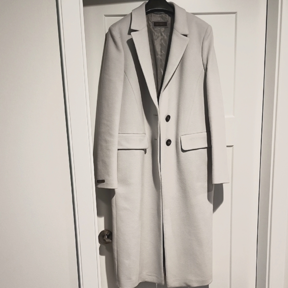 Elegant Ice Blue/ Light Gray Long Coat